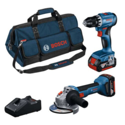 Kit 2 outils : perceuse visseuse GSR 18V-45 + meuleuse GWS 18V-8 + 2 x GBA 18V 4.0Ah + GAL 18V-40 + sac 0615A5007N BOSCH
