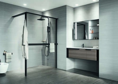 Paroi fixe HWS avec porte-serviette droite 140 cm verre transparent profilés noir mat KUADHWSPS140D-1H NOVELLINI
