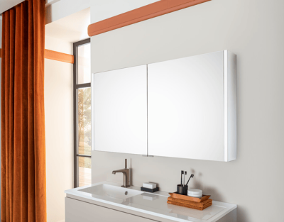Armoire de toilette 2 portes (30+40) H.55 x P.16 x L.70 cm finition cotes effet miroir H5CMMY70 DELPHA
