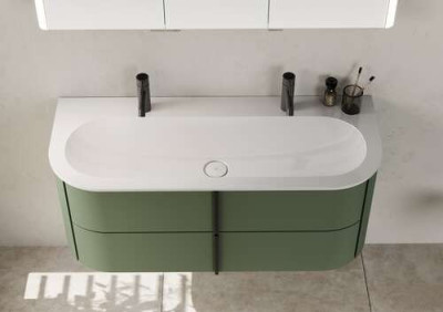Meuble sous vasque LAVO 2.0 L122cm avec plan double vasque en pierre de synthèse, finition gris sauge mat SGZD122F6270C0037G0227 BURGBAD