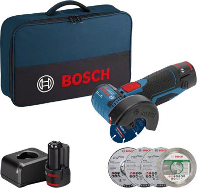 Meuleuse d'angle 12 V GWS 12V-76 Professional + 2 batteries 2 Ah + chargeur + sac à outil soft bag BOSCH 06019F200C