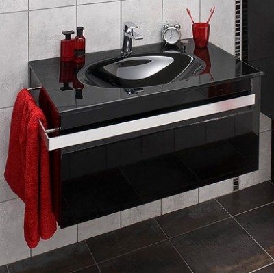Meuble sous-vasque LOFT noir brillant largeur 84,5cm
