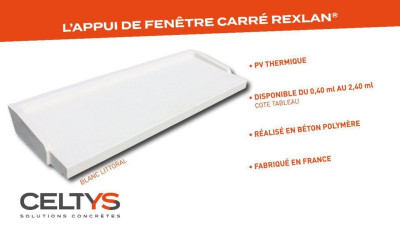 Appui de fenêtre à nez carré Rexlan R360 - béton polymère - ton blanc littoral - l. 1,80/1,90 m - l. 36 cm - H. 9,1 cm CELTYS