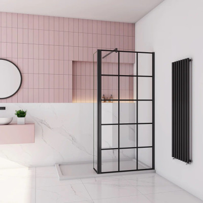 AICA Paroi de Douche Style Industriel 100x200cm - Retour Pivotant 30cm, Barre Stabilisation 90cm Noir Mat
