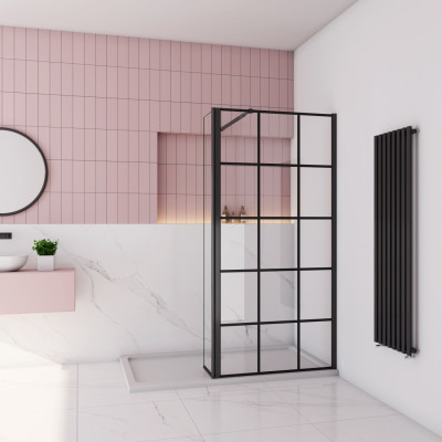 AICA Paroi de Douche 100 cm avec Retour Pivotant 40cm - Verre Anticalcaire Noir 8mm