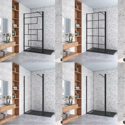 AICA Paroi de Douche 140 cm avec Retour Pivotant 30cm - Verre Anticalcaire 8mm Noir
