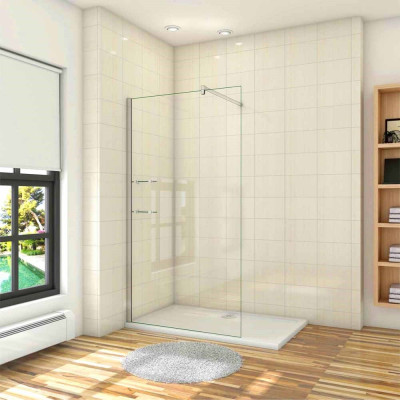 AICA Paroi de Douche à l'Italienne avec 2 Étagères et Barre 90cm- Verre Sécuritaire Anticalcaire 8mm, 90×190cm