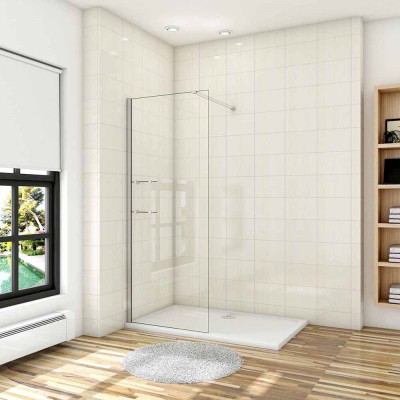 AICA Paroi de Douche à l'Italienne avec Barre Fixe 90cm et 2 Étagères Verre - Verre Anticalcaire 8mm,90×190cm
