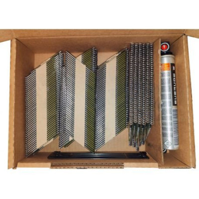 Pack de 2200 Pointes bande 34° 3,1 x 90 mm Annelées + 2 Gaz ECO SCAB