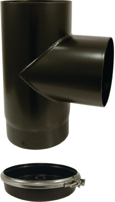 Té avec tampon émaillé 7 / 10e soudé en continue, diamètre 130 mm, noir mat (RAL 9019) TE TP 130 E NM 56130955/0 POUJOULAT