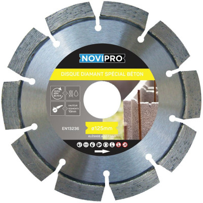 Disque diamant segments soudés laser - matériaux de construction - diamètre 125 x 22,2 - hauteur segments 10 mm  NOVIPRO