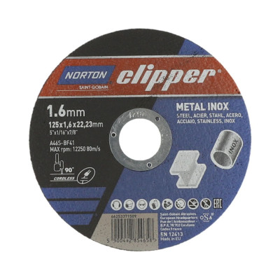 Disque à tronçonner ultra mince métal inox 125x1,6x22,23 - 66253371509 NORTON-CLIPPER