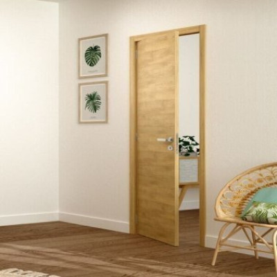  BLOC-PORTE ALVEOLAIRE ESSENTIA MODELE SALVIA CHENE GAUCHE POUSSANT SERRURE A CLE 2040x830 SOGAL