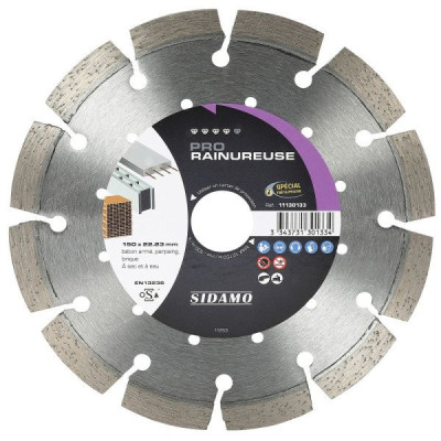 DISQUE DIAMANT PRO RAINUREUSE DIAMETRE 150 x 22,23 x h10 SIDAMO