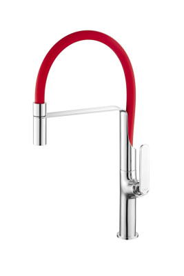 Mitigeur Tubig chromé rouge avec bec flexible pour évier - THEWA