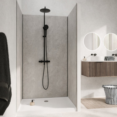 Pack 3 Panneaux Muraux Pierre Light Grey 90+120+90 x 210cm et Profilés Chrome - STONE'IT