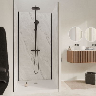 Pack 3 Panneaux Muraux Pierre Artic Storm 90+120+90 x 210cm et Profilés Noirs - STONE'IT