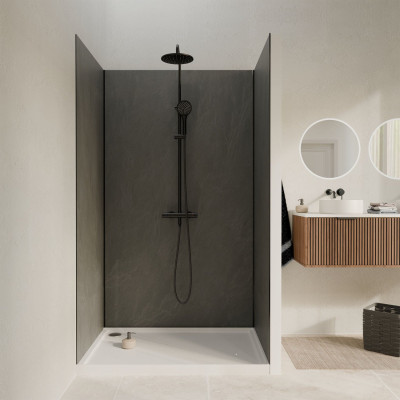Pack 3 Panneaux Muraux Pierre Ardoise 90+120+90 x 210cm et Profilés Noirs - STONE'IT