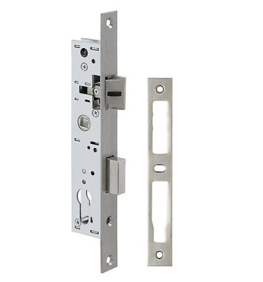 Serrure à encastrer Réversible coffre 39.5mm x 180 mm pour porte PVC ou porte metallique METALUX