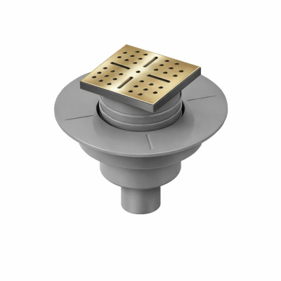 Bonde à sortie VERTICALE pour receveur à carreler RAINY - Grille Inox Dorée