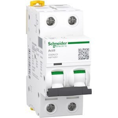 Disjoncteur - 2 POLES - 1A - Courbe C - 400Vca - 6000A/50kA Acti9 iC60N SCHNEIDER ELECTRIC