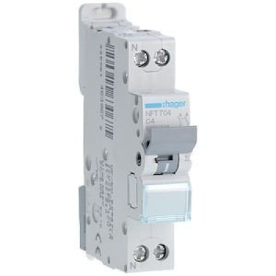 Disjoncteur 4A 1P+N 6-10kA Courbe C - 1 module HAGER