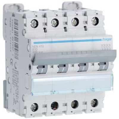 Disjoncteur 10A 4P 6-10kA Courbe B - 4 modules HAGER