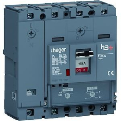 Disjoncteur Boitier Moulé h3+ P160 TM A/A 4P4D In160A Icu25kA à cage HAGER