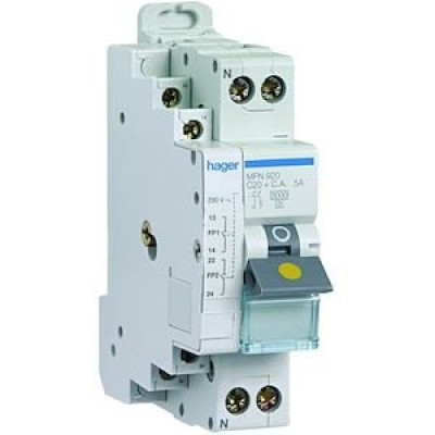 Disjoncteur fil pilote Phase + Neutre 20A 3kA Courbe C bornes à vis 1,50 Modules HAGER