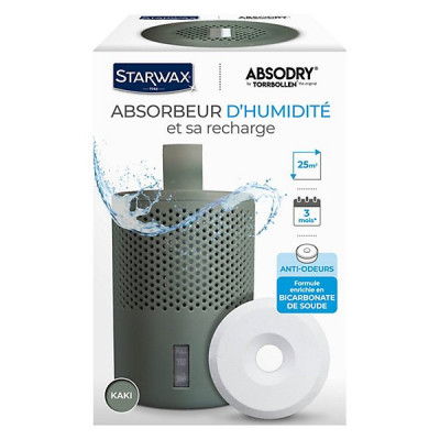 Absorbeur d'humidité compact 25 m² vert kaki + 1 tablette 500 g Starwax