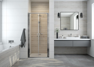 PAROI ATOUT 3 BATTANTE 90 VERRE TRANSPARENT PROFILE ARGENT BRILLANT