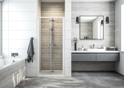 PAROI ATOUT 3 BATTANTE 100 VERRE TRANSPARENT PROFILE BLANC