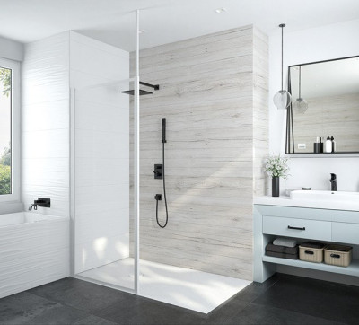 PAROI ATOUT 3 DOUCHE OUVERTE 140 VERRE TRANSPARENT PROFILE BLANC
