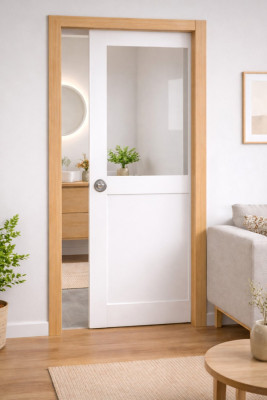 Porte Coulissante Atelier blanc H204 x L73 cm sans meneau, Galandage, kit de finition