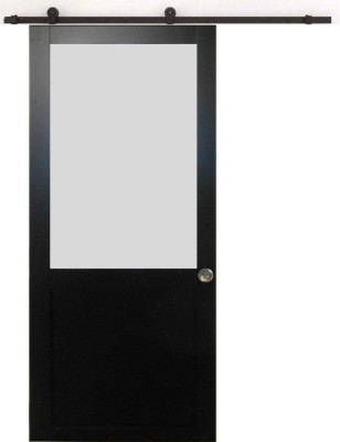 Porte Coulissante Athena Noir H204 x L73 cm, Rail Roulettes, Coquilles