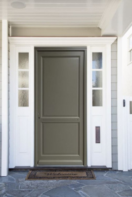Porte d'entrée Bois Pleine Elixir, Vert Gris Olive, H.215xl.90 cm Côte Tableau, p.Droit, Poignée, Barillet