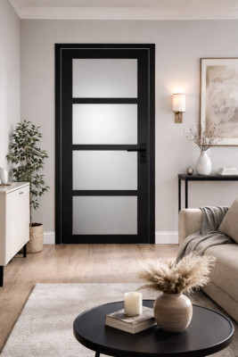 Bloc Porte Telia Noir Vitrée H204 x L73 cm Côte Tableau P.Gauche,Poignee