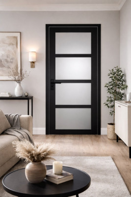 Bloc Porte Telia Noir Vitrée H204 x L83 cm Côte Tableau P.Droite,Poignee