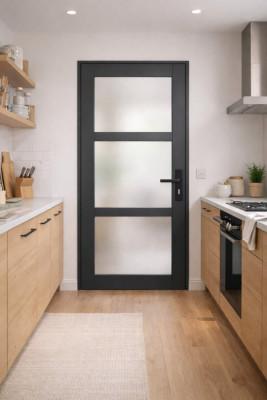 Bloc Porte Blakeria Gris Anthr Vitrée H204 x L83 cm Côte Tableau P.Gauche,Poignee