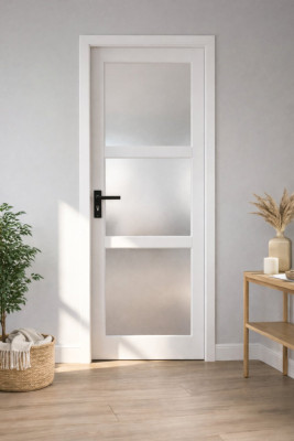 Bloc Porte Kenya Blanc Vitre H204 x L83 cm Côte Tableau P.Droite,Poignee