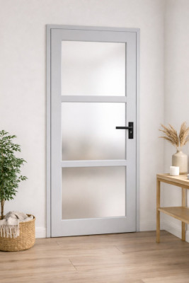 Bloc Porte Greyria Gris Clair Vitrée H204 x L73 cm Côte Tableau P.Gauche,Poignee