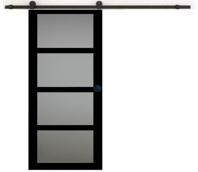 Porte Coulissante Telia Noir Vitrée H204 x L73 cm, Rail roulettes, Coquilles Noir