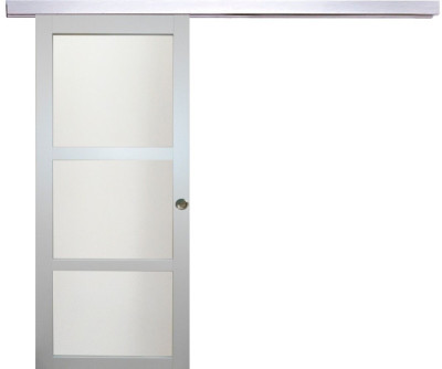 Porte Coulissante Greyria Gris Clair Vitrée H204 x L73 cm, Rail Alu, Coquilles