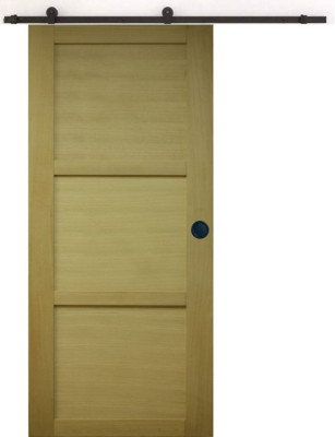 Porte Coulissante bois Ayous 3 Panneaux H204 x L83 cm, Rail Roulettes, Coquilles Noir