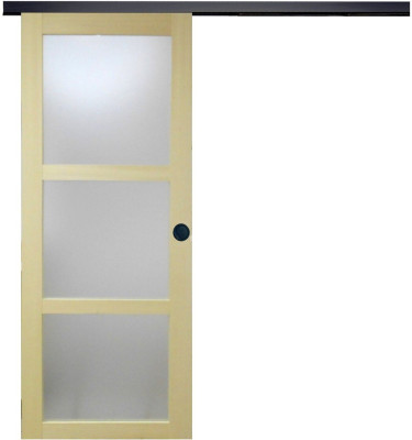 Porte Coulissante bois Ayous Vitrée H204 x L93 cm, Rail alu bandeau noir, Coquilles Noir