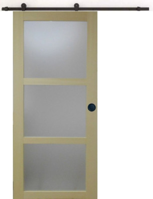 Porte Coulissante bois Ayous Vitrée H204 x L73 cm, Rail roulettes, Coquilles Noir