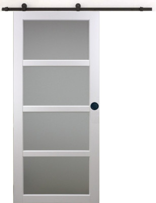 Porte Coulissante Tana Blanc Vitrée H204 x L73 cm, Rail roulettes, Coquilles Noir