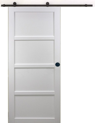 Porte Coulissante Tamera blanc 4 panneaux H204 x L93 cm, Rail roulettes, Coquilles Noir