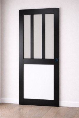 Porte Coulissante Atelier noir, blanc Vitrée H204 x L73 cm, Coquilles Noir
