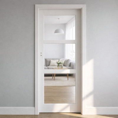 Bloc Porte Kenya Blanc Vitrage transparent H204 x L73 cm Côte Tableau P.Droite